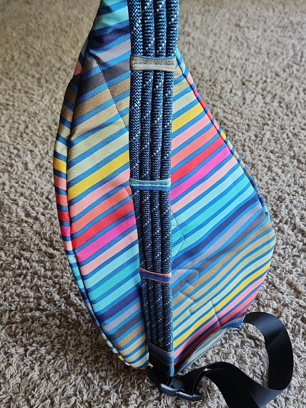 Kavu Large Striped Sling Bag - Blue, Pink, Yellow, Green - Picture 7 of 8